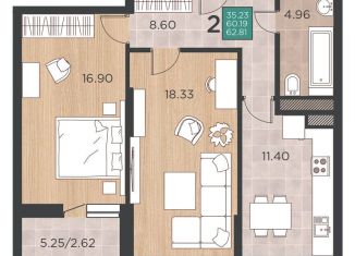 Продаю 2-ком. квартиру, 62.8 м2, Краснодар, Командорская улица, 15/1, Прикубанский округ