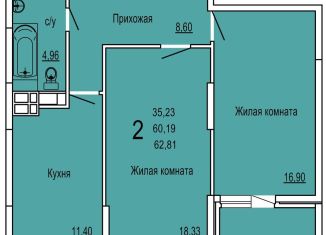 Продается 2-ком. квартира, 62.8 м2, Краснодар, Командорская улица, 15/1, ЖК Россинский Парк