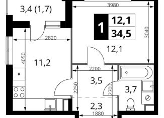 1-комнатная квартира на продажу, 34.5 м2, Химки