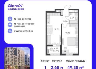 Продается однокомнатная квартира, 49.4 м2, Санкт-Петербург, метро Балтийская, улица Шкапина, 43-45