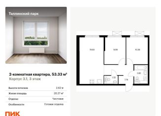 Продажа двухкомнатной квартиры, 53.3 м2, городской посёлок Новоселье, жилой комплекс Таллинский Парк, 3.1