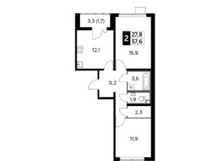 Продаю 2-ком. квартиру, 57.6 м2, Люберцы, ЖК 1-й Лермонтовский, Рождественская улица, 12