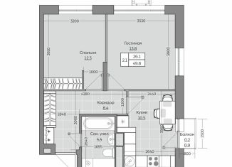 Продается 2-комнатная квартира, 49.8 м2, село Усады, ЖК Южный Парк