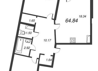 2-комнатная квартира на продажу, 66.6 м2, Мурино