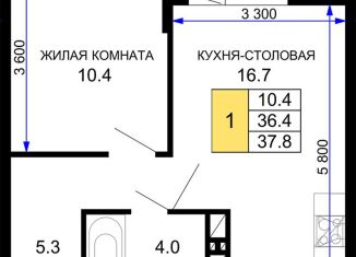 Продается однокомнатная квартира, 37.8 м2, Краснодар