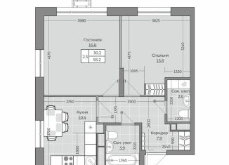 Продается 2-ком. квартира, 55.2 м2, село Усады, ЖК Южный Парк