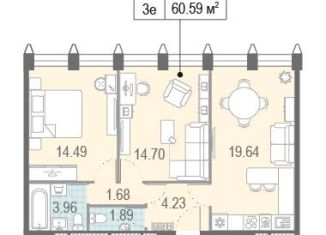 2-комнатная квартира на продажу, 61.3 м2, Москва, бульвар Братьев Весниных, 1, станция ЗИЛ