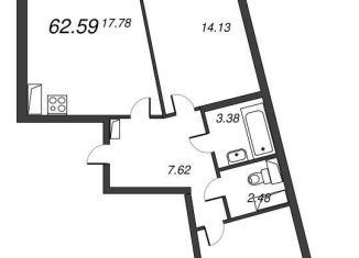 2-комнатная квартира на продажу, 64.6 м2, Мурино
