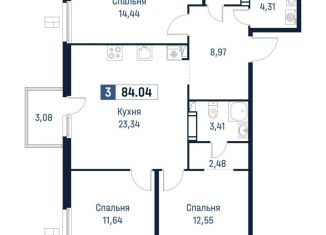 3-ком. квартира на продажу, 83.1 м2, Мурино