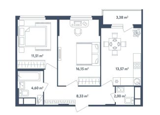 Продаю двухкомнатную квартиру, 57.9 м2, поселок Мещерино