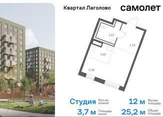 Квартира на продажу студия, 25.2 м2, деревня Лаголово, жилой комплекс Квартал Лаголово, 1