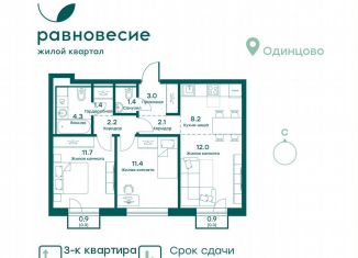 Трехкомнатная квартира на продажу, 58.3 м2, Московская область, микрорайон Равновесие, к1