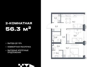 Продаю двухкомнатную квартиру, 56.3 м2, Москва, метро Люблино