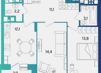 Двухкомнатная квартира на продажу, 58.2 м2, Ижевск, улица Архитектора П.П. Берша, 44