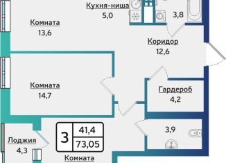 Продажа 3-ком. квартиры, 73.1 м2, Ижевск, улица Новаторов, 2к1