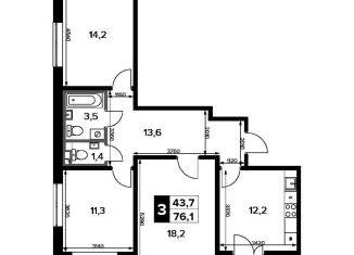 Продажа 3-комнатной квартиры, 76.1 м2, деревня Сапроново