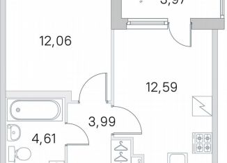 Продается 1-комнатная квартира, 35.2 м2, посёлок Шушары