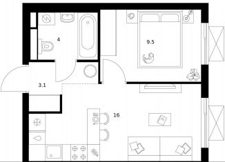 Продается 1-комнатная квартира, 32.6 м2, Зеленоград