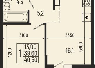 Продается однокомнатная квартира, 40.5 м2, Адыгея