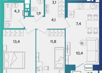 Продается трехкомнатная квартира, 57.8 м2, Ижевск, улица Архитектора П.П. Берша, 44