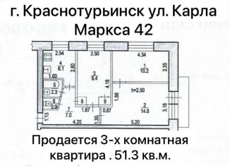 Продается 3-комнатная квартира, 51.3 м2, Краснотурьинск, улица Карла Маркса, 42