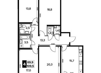 Продам 4-ком. квартиру, 109.5 м2, деревня Сапроново