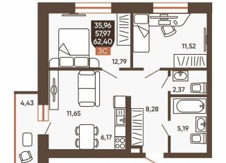 Продам 3-ком. квартиру, 62.4 м2, Новосибирск, Калининский район, Новоуральская улица, 10