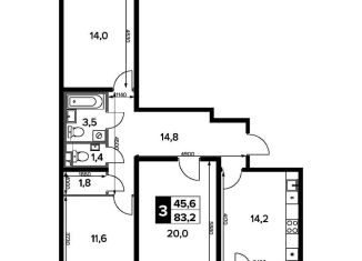 Продам 3-комнатную квартиру, 83.2 м2, деревня Сапроново