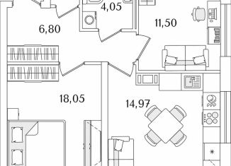 Продам двухкомнатную квартиру, 59.1 м2, Санкт-Петербург, Октябрьская набережная, 116