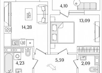 Однокомнатная квартира на продажу, 41.3 м2, Санкт-Петербург, Невский район, Октябрьская набережная, 116