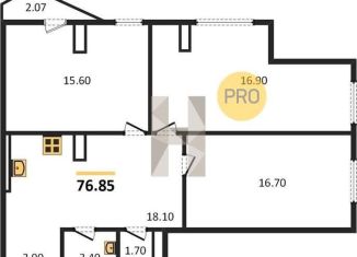 Трехкомнатная квартира на продажу, 76.9 м2, Ростов-на-Дону, проспект Космонавтов, 1В