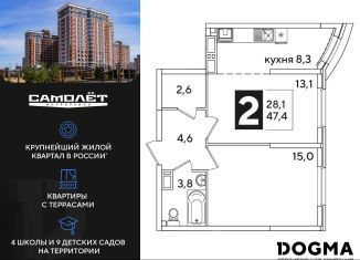 Продажа 2-ком. квартиры, 47.4 м2, Краснодар, Прикубанский округ