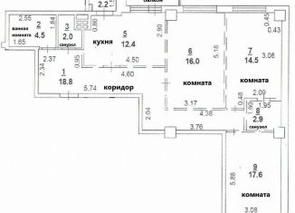 Продажа 3-ком. квартиры, 94.6 м2, Ростов-на-Дону, Восточная улица, 7с2