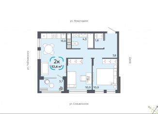 Продаю 2-ком. квартиру, 52.6 м2, Тюменская область, Сосьвинская улица, 31к1