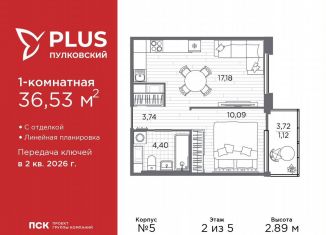 Продается 1-комнатная квартира, 36.5 м2, Санкт-Петербург, муниципальный округ Пулковский Меридиан