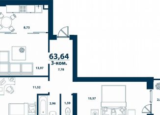 Продается трехкомнатная квартира, 63.6 м2, Республика Башкортостан