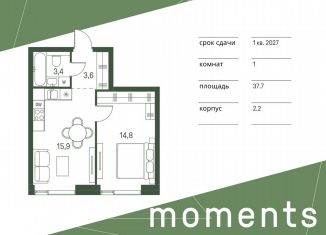 Продам 1-ком. квартиру, 37.7 м2, Москва, жилой комплекс Моментс, к2.2, метро Войковская