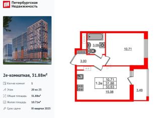 Продаю 1-ком. квартиру, 31.9 м2, Ленинградская область