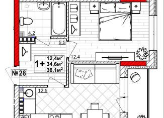 Продам 1-комнатную квартиру, 36.1 м2, Нижний Новгород, метро Парк Культуры