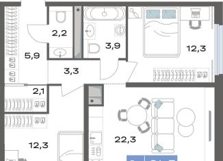 Продажа 2-ком. квартиры, 64.3 м2, Екатеринбург, улица Академика Парина, 11с1