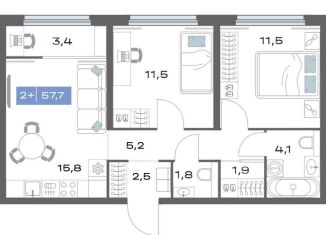 Продается 2-комнатная квартира, 57.7 м2, Екатеринбург, метро Чкаловская