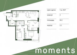 Трехкомнатная квартира на продажу, 84.2 м2, Москва, метро Войковская, жилой комплекс Моментс, к2.2
