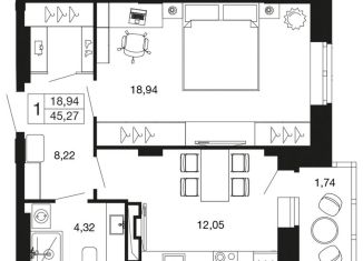 Продается 1-комнатная квартира, 45.3 м2, Апрелевка, жилой комплекс Времена Года, к11