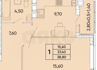 1-ком. квартира на продажу, 38.8 м2, Ростов-на-Дону, проспект 40-летия Победы, 111/1с2, Пролетарский район