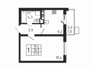 Продажа однокомнатной квартиры, 37.8 м2, деревня Пирогово, ЖК Пироговская Ривьера