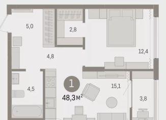 Продам 1-комнатную квартиру, 48.2 м2, Омск, жилой комплекс Кварталы Драверта, 1