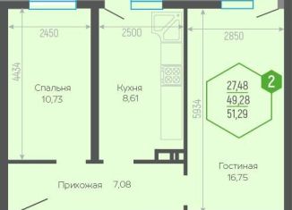 Продаю двухкомнатную квартиру, 51.4 м2, Краснодар, Черкасская улица, 58/2, микрорайон Восточно-Кругликовский