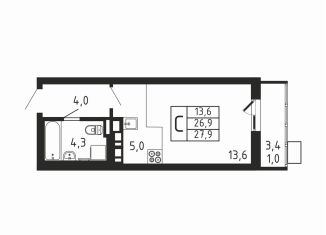 Продаю квартиру студию, 27.9 м2, деревня Пирогово, ЖК Пироговская Ривьера