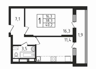 Однокомнатная квартира на продажу, 40.2 м2, деревня Пирогово, ЖК Пироговская Ривьера, улица Ильинского, 8к1