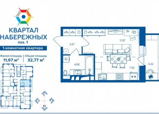 Продажа 1-комнатной квартиры, 32.8 м2, Брянская область